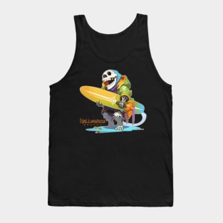 Halloween Beach Surfer Gnarly Skull Tank Top